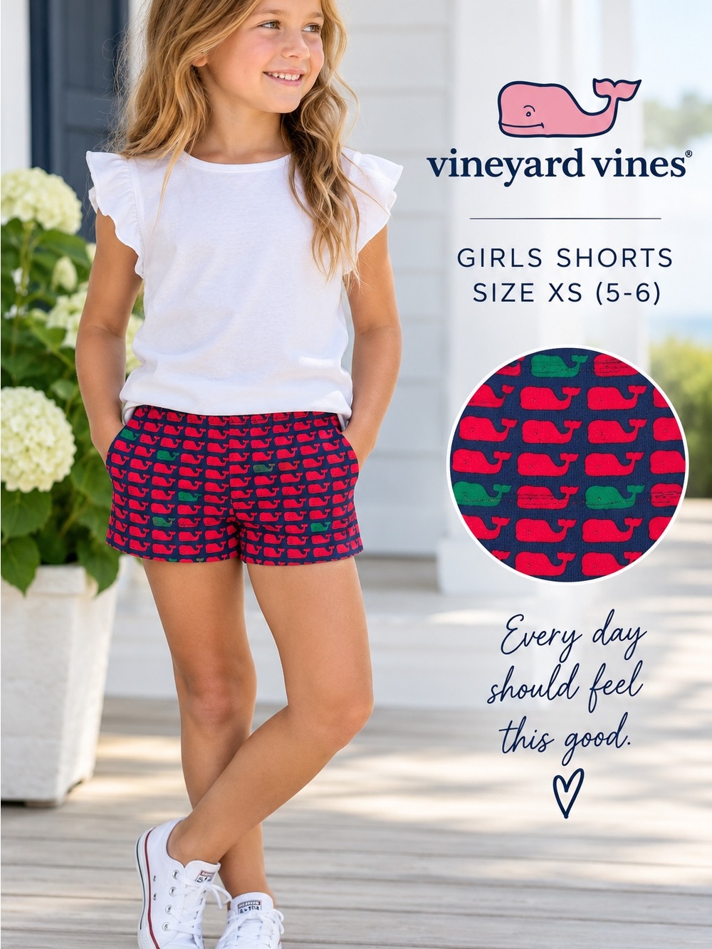 Vineyard Vines Girls XS 5-6 Whale Print Shorts NWT Deep Bay